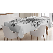 Çiçekli Masa Örtüsü Siyah Beyaz Buket