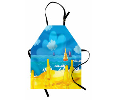 Vibrant Seaside Cartoon Scene Apron