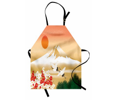 Japanese Landscape and Birds Apron