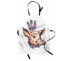 Pig Portrait Feathers Apron