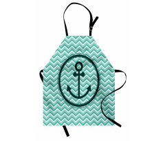 Denizci Mutfak Önlüğü Çapa ve Zikzak Dalgalar Desenli
