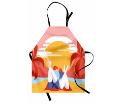 Summer Cartoon Young Couple Apron