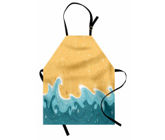 Kumsal Mutfak Önlüğü Parlak Deniz Dalgaları ve Yıldızları Çizimi