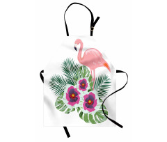 Doğa Mutfak Önlüğü Yapraklar ile Çiçeklerin Üzerindeki Flamingo