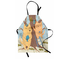 Couple Bears Tree Apron