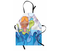 Swimming Wheel Girl Waves Sun Apron