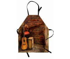 Müzik Mutfak Önlüğü Sandalyeye Yaslanmış Gitar
