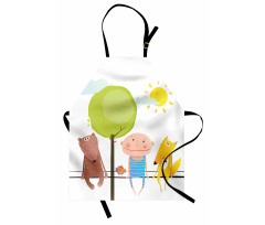 Bear Fox Child Sit on a Wire Apron