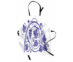 Monotone Grapes Leaves Art Apron