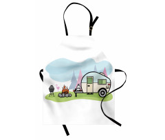 Cartoon Style Camping Scene Apron