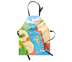 Rafting on River Cartoon Apron