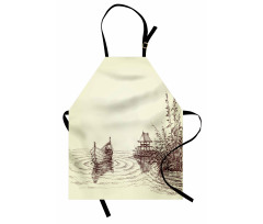 Pencil Drawn Lake and Boat Apron