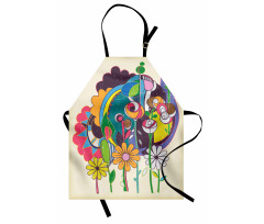 Grunge Style Flowers Artwork Apron