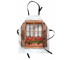 Mimari Mutfak Önlüğü Tahta Çiçekli Pencere Temalı