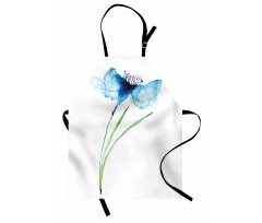 Çiçekli Mutfak Önlüğü Mavi Çiçek Suluboya Desenli