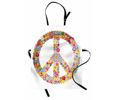 Çiçekli Mutfak Önlüğü Hippi Barış Sembolü Çiçek Desenli