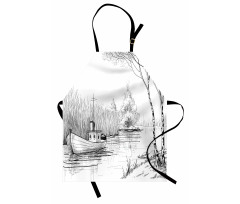 Black White Boat River Apron