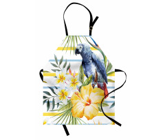 Çiçekli Mutfak Önlüğü Tropikal Papağan Kuşu ve Çiçekler