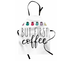 Moda Mutfak Önlüğü Sevimli Kahve Fincanları ile İngilizce Yazı