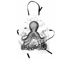 Sualtı Mutfak Önlüğü Fantastik Denizaltı Temalı Ahtapot Çizimi