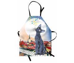 Cat on Rooftop Sunset Music Apron