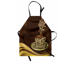 Kafein Mutfak Önlüğü Yaprak Desenli Kahve Fincanı Soyut Çizimi