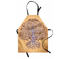 Etnik Mutfak Önlüğü Kahverengi Ağaç Desenli