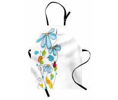 Cartoon Ladybugs Flowers Apron