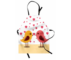 Romantik Mutfak Önlüğü Birçok Kalp Motifi ve Sevimli Minik Kuşlar