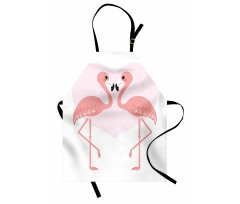 Romantik Mutfak Önlüğü Pembe Kalpli Arka Planda 2 Flamingo Motifi