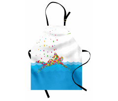 Deniz ve Okyanus Mutfak Önlüğü Rengarenk Yüzücü Desenli