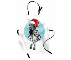 Yeniyıl Mutfak Önlüğü Mavi Daire İçinde Noel Baba Şapkalı Zebra 