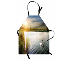 Swan in River at Dawn Photo Apron