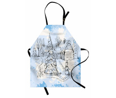 Sketchy Cold Snowy Scene Apron