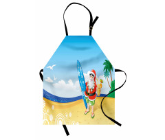 Santa on Beach Surf Apron