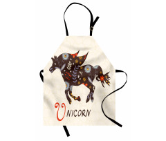 Hayvan Deseni Mutfak Önlüğü Çiçekli Unicorn Desenli