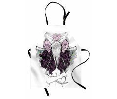 Deer Skull with Roses Apron