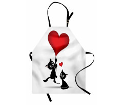 Romantik Mutfak Önlüğü Kalp Balonlu Kedi