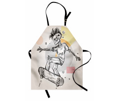 Skating Skeleton Boy Apron