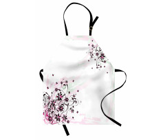 Grunge Flower Motif Leaf Apron