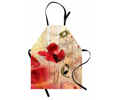 Çiçekli Mutfak Önlüğü Kırmızı Çiçek Motif Desenli