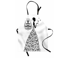 Sanatsal Mutfak Önlüğü Kelebek Elbiseli Kız Deseni
