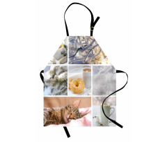 Mevsim Mutfak Önlüğü Karlı Ağaçlar ve Kedi