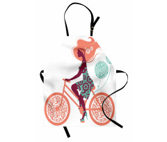 Çiçekli Mutfak Önlüğü Balonlar Bisikletli Kız