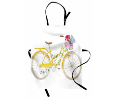 Bisikletli Mutfak Önlüğü Çiçekli Sepetli Sarı Bisiklet