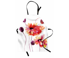 Watercolor Poppies Buds Apron