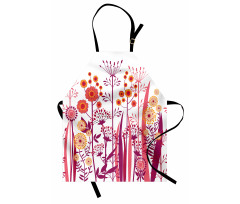 Pink Florals Leaves Buds Apron