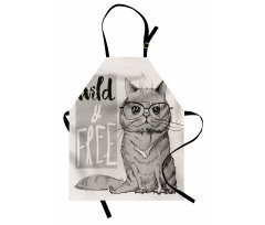 Hayvan Deseni Mutfak Önlüğü Tatlı Gri Gözlüklü Kedi