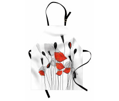 Hand Drawn Poppy Flowers Apron