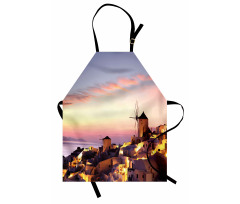 Manzara Mutfak Önlüğü Santorini'de Pembe Günbatımı Bulutları